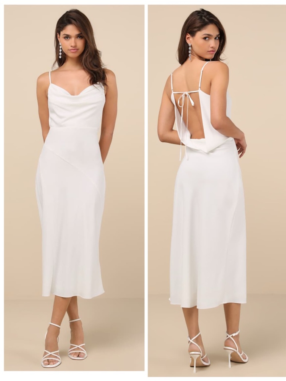 Lulus Caleigh Ivory Satin Backless Slip Midi Dress Size Small Bridal Sleeveless